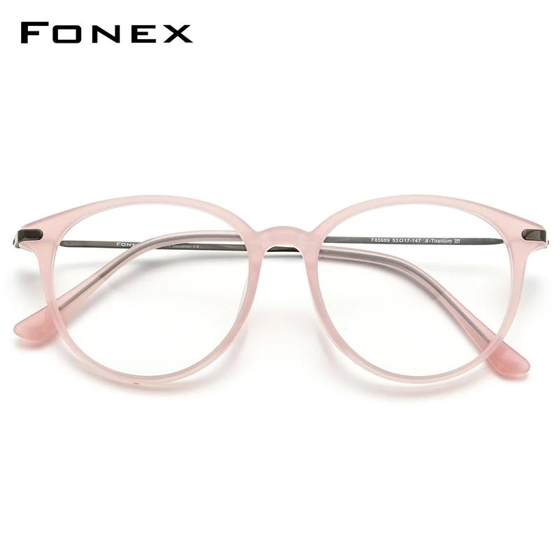 FONEX acétate titane lunettes cadre femmes marque Design Vintage rétro rond lunettes hommes lunettes