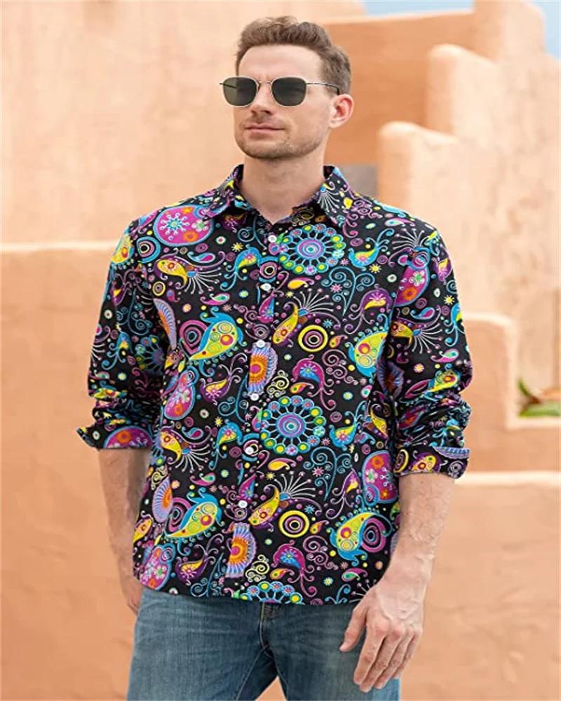 Chemises Disco à la mode pour hommes des années 70, chemises décontractées, florales, Vintage, manch