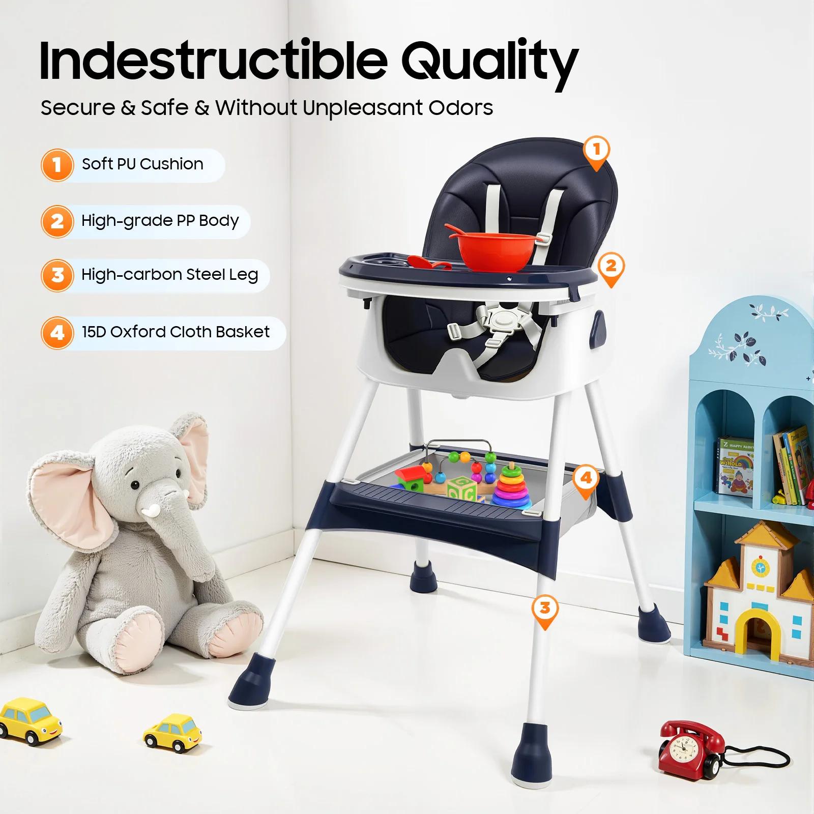 Chaise haute pour bébé, harnais de sécurité à 5 points, capacité de charge de 176 lb, plateau double
