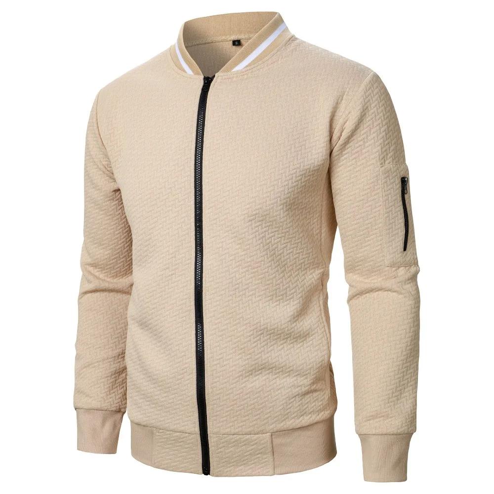 Sweat-shirt à col montant zippé pour hommes, vestes de baseball PVD, cardigan jacquard décontracté,