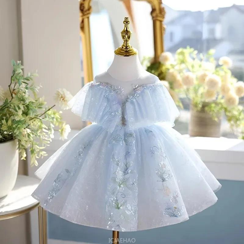 Robe de princesse rose pour filles, tenue de spectacle de Piano, à fleurs, pour mariage, pour enfant