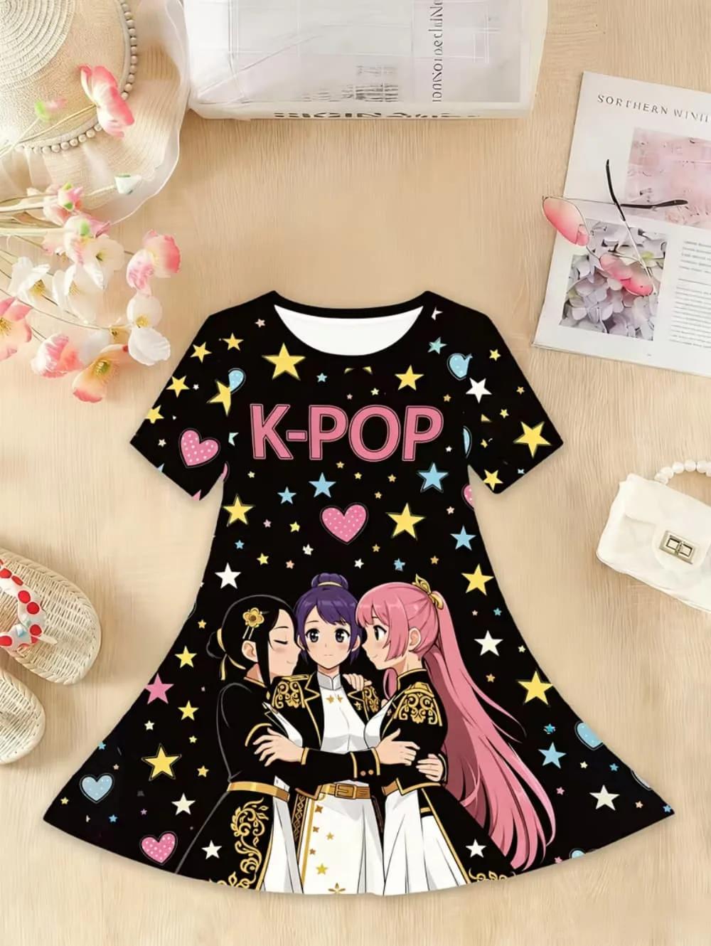 Robe graphique Kpop pour filles - Vêtements Harajuku colorés et amusants pour fans de musique