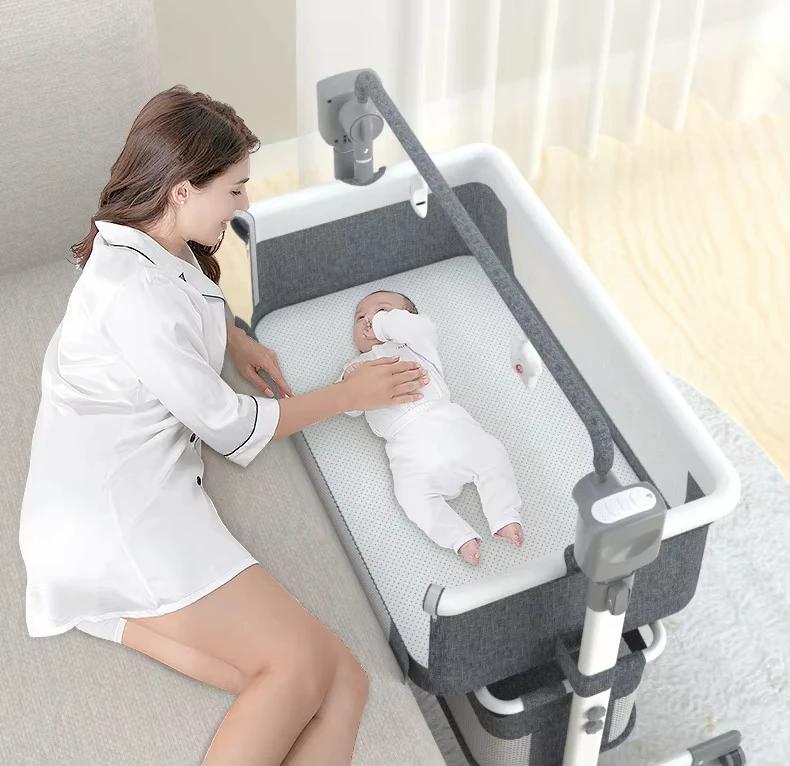 Berceau électrique 3 en 1 pour bébé, chaise haute et bascule avec Bluetooth, télécommande, panier de