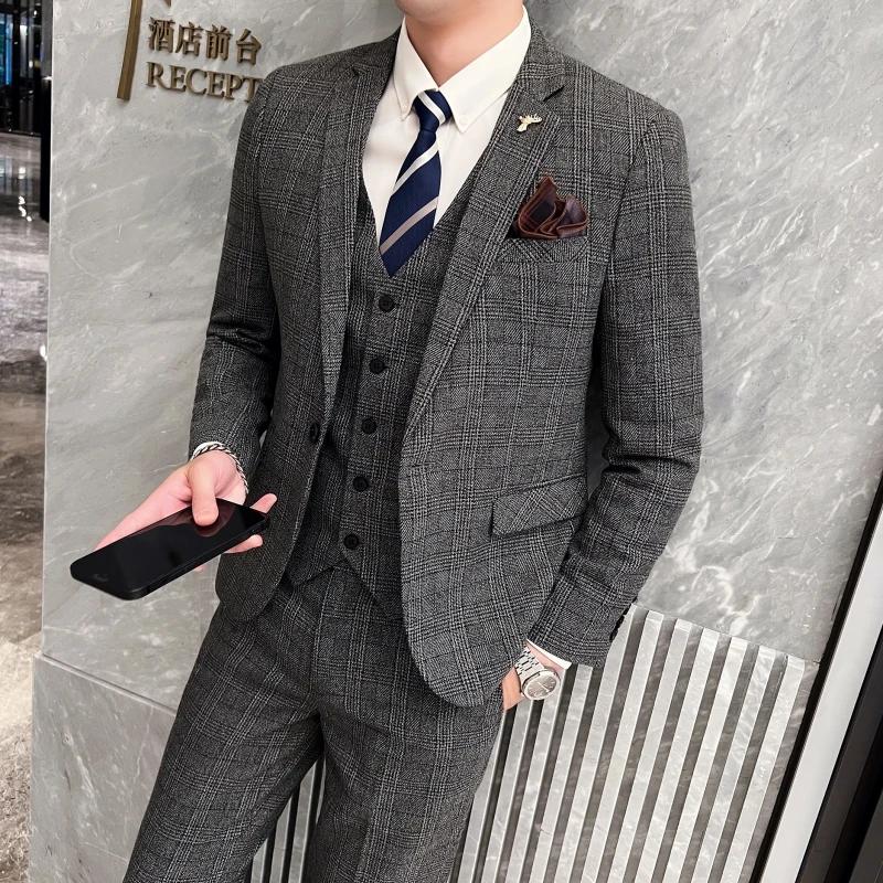 Ensemble trois pièces pour hommes, mode britannique, coupe cintrée, gilet, pantalon, beau, tendance,