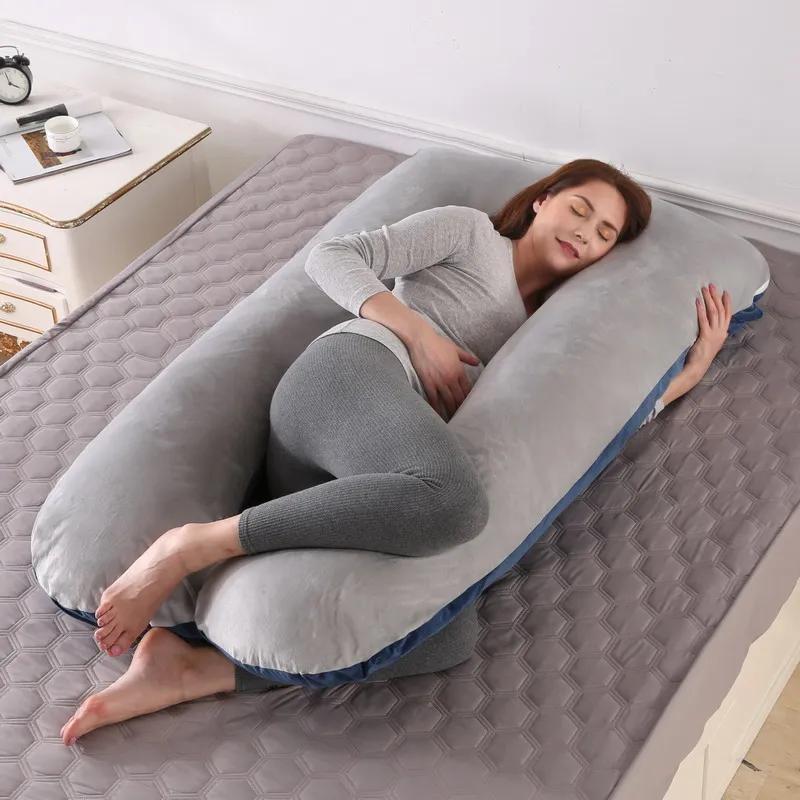 Coussin de maternité gris bleu 120x70cm - Coussin de grossesse en peluche douce pour dormir, soutien