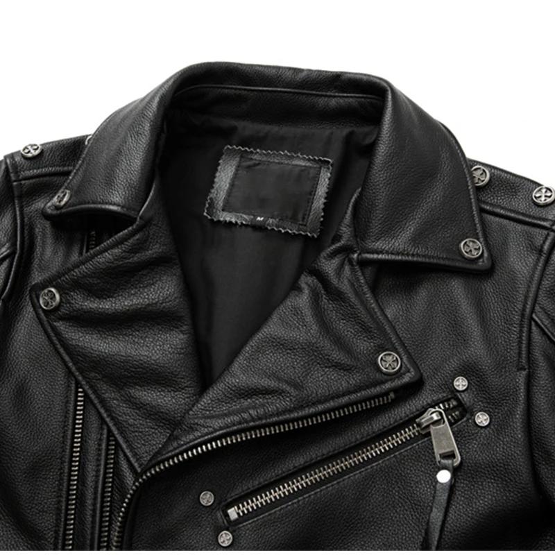 Veste de motard en cuir naturel pour homme, couche supérieure, cuir de vachette, rétro, pierre tremp