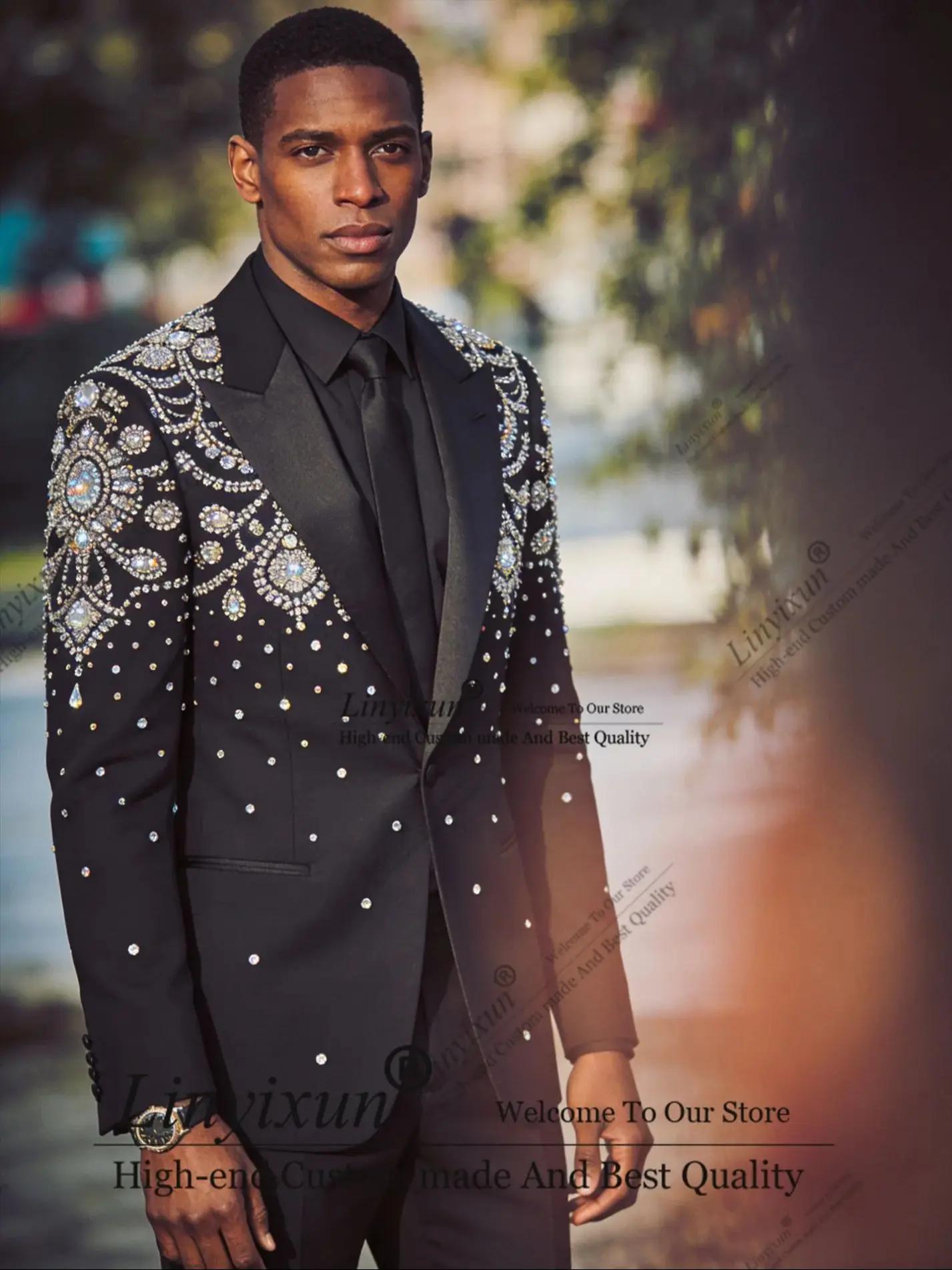 Costume de mariage de luxe pour homme, coupe ajustée, orné de bijoux, sur mesure, 2 pièces, blazer d