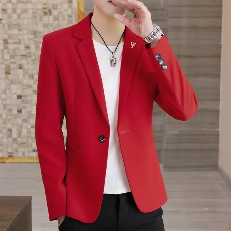 Costume décontracté rouge de style coréen pour homme, tendance printemps-automne, nouvelle tenue de