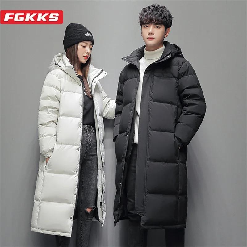 FGKKS 2025 Couple hiver doudoune mode classique mince Style coréen duvet de canard blanc hommes Long