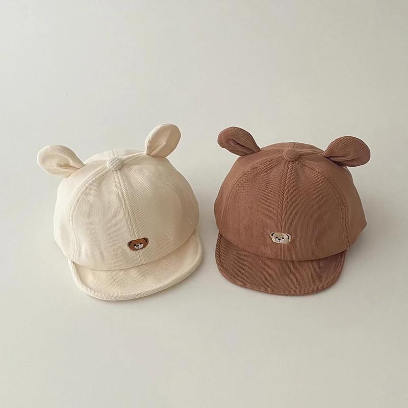 Chapeau de Baseball ours de dessin animé pour bébé, avec oreilles, mignon, couleur unie, casquette à