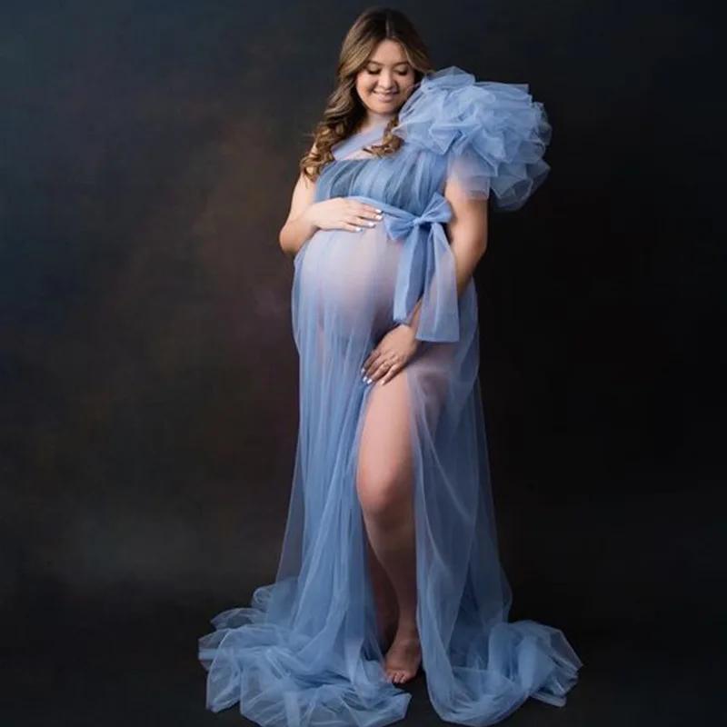 Voir à travers les robes de séance photo de maternité sexy une épaule femmes enceintes accessoires d