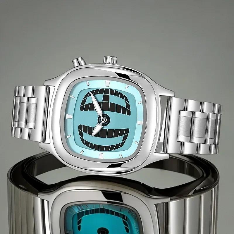 Montre à Quartz rouge couleur carré Y2K pointeur numéro double affichage en acier personnaliser mont