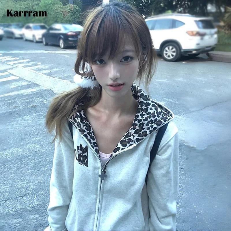 Veste à capuche Karrram style Y2K japonais, imprimé chiot, style années 2000, vêtement d'extérieur v