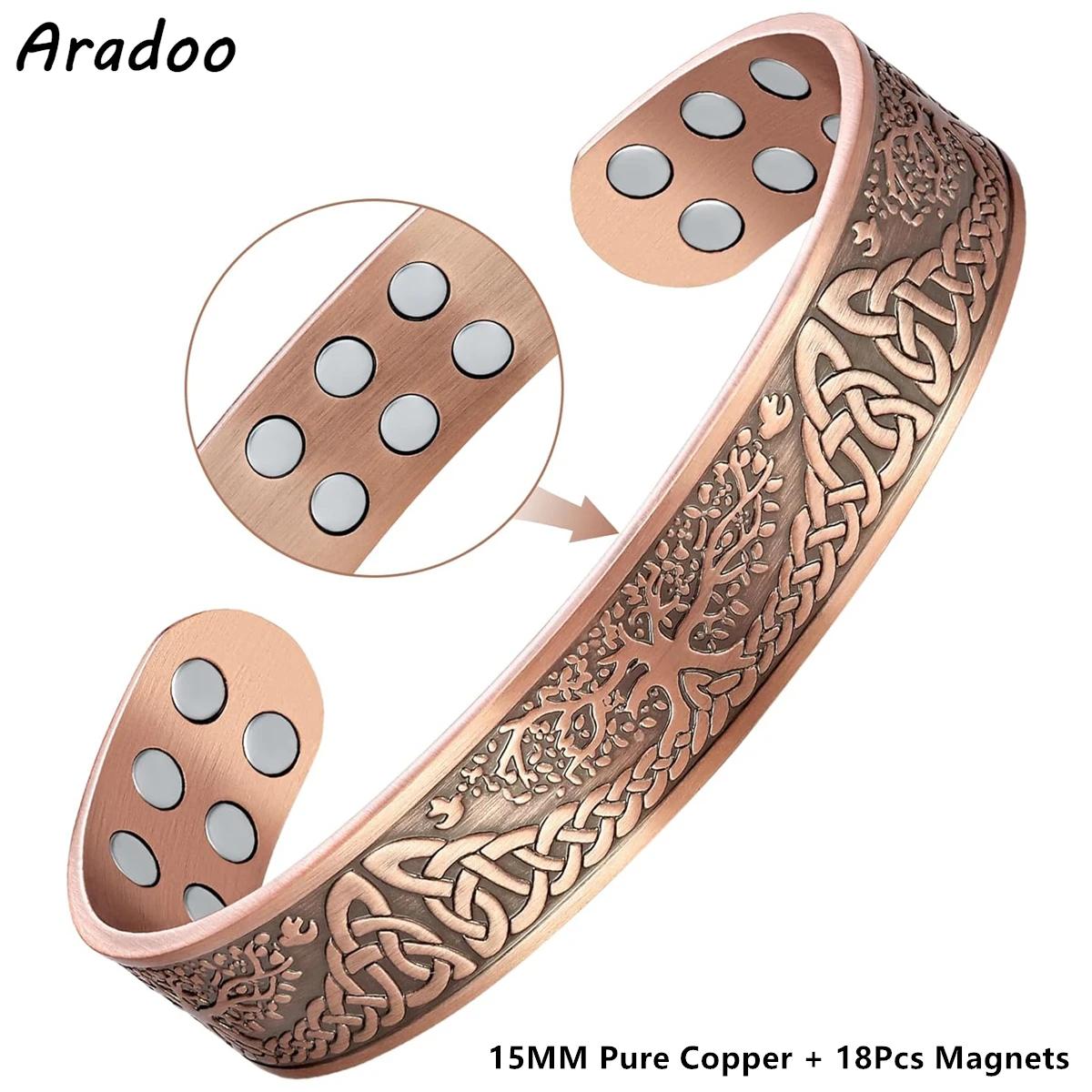 ARADOO – bracelets magnétiques en cuivre pour hommes et femmes, avec aimants en néodyme, arbre de vi