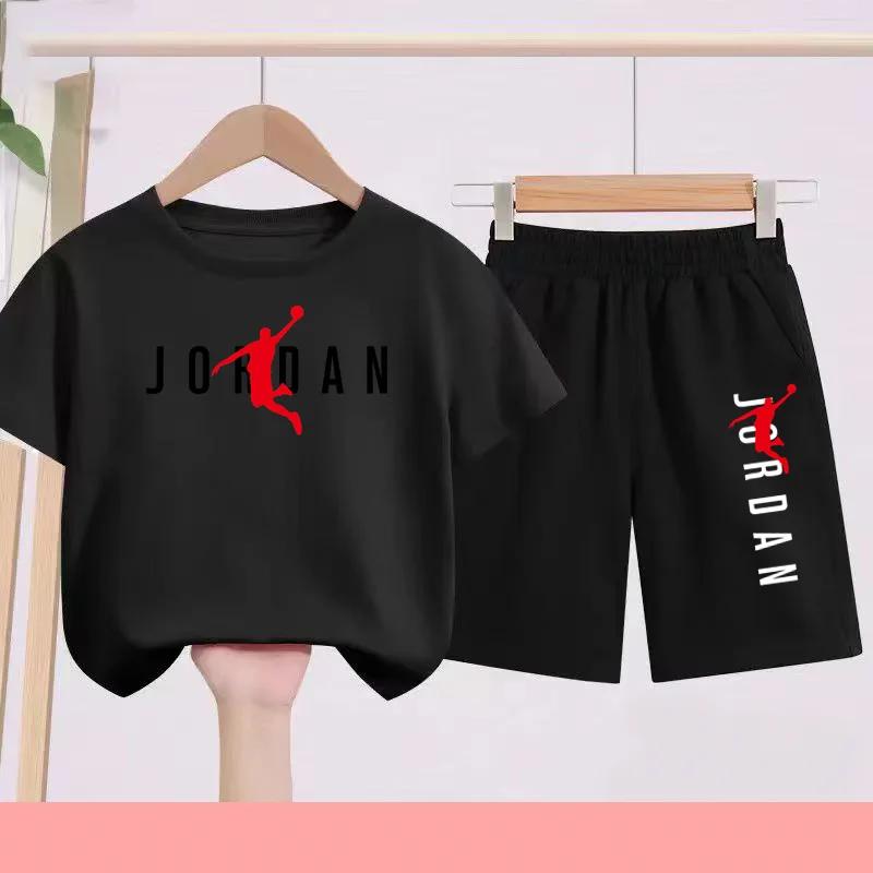 Ensemble robe et short d'été noir et blanc pour enfants, adapté aux enfants de 3 à 12 ans, avec moti
