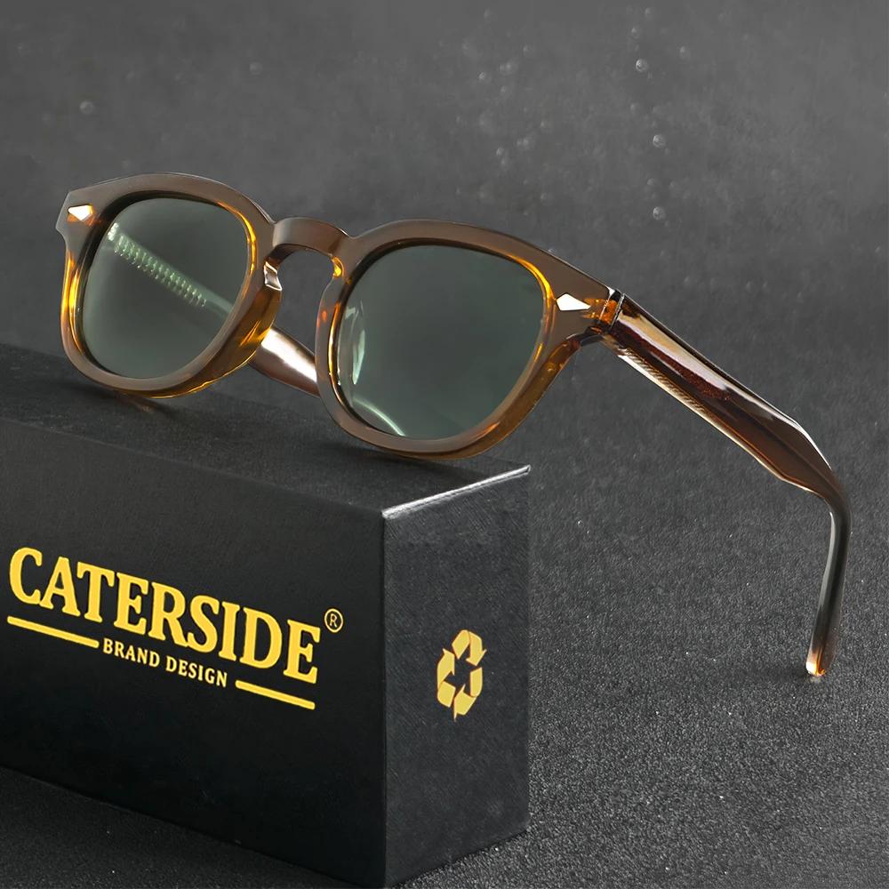 CATERSIDE rétro hommes lunettes de soleil rond Punk acide propionique broche Temple luxe lunettes de