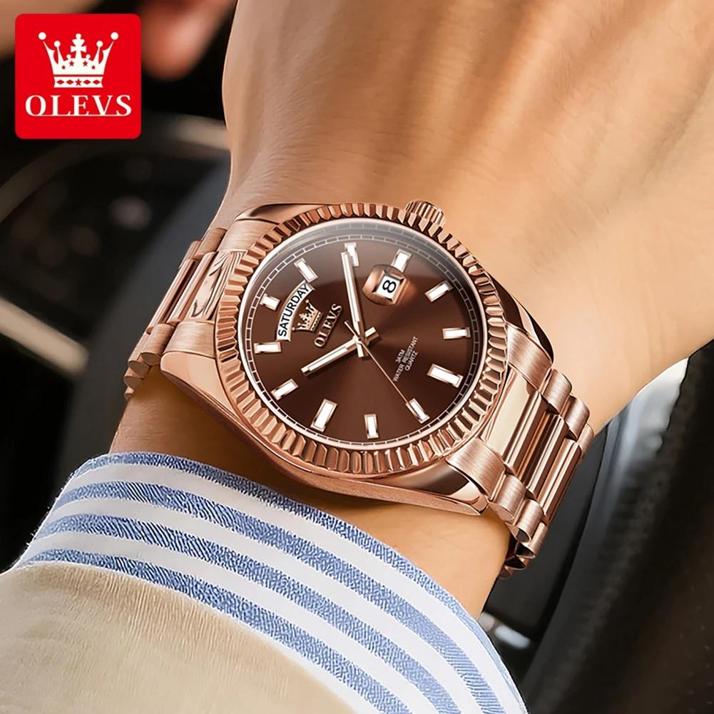 OLEVS montre pour hommes Top marque montre-bracelet de luxe pour hommes mode or Rose en acier inoxyd