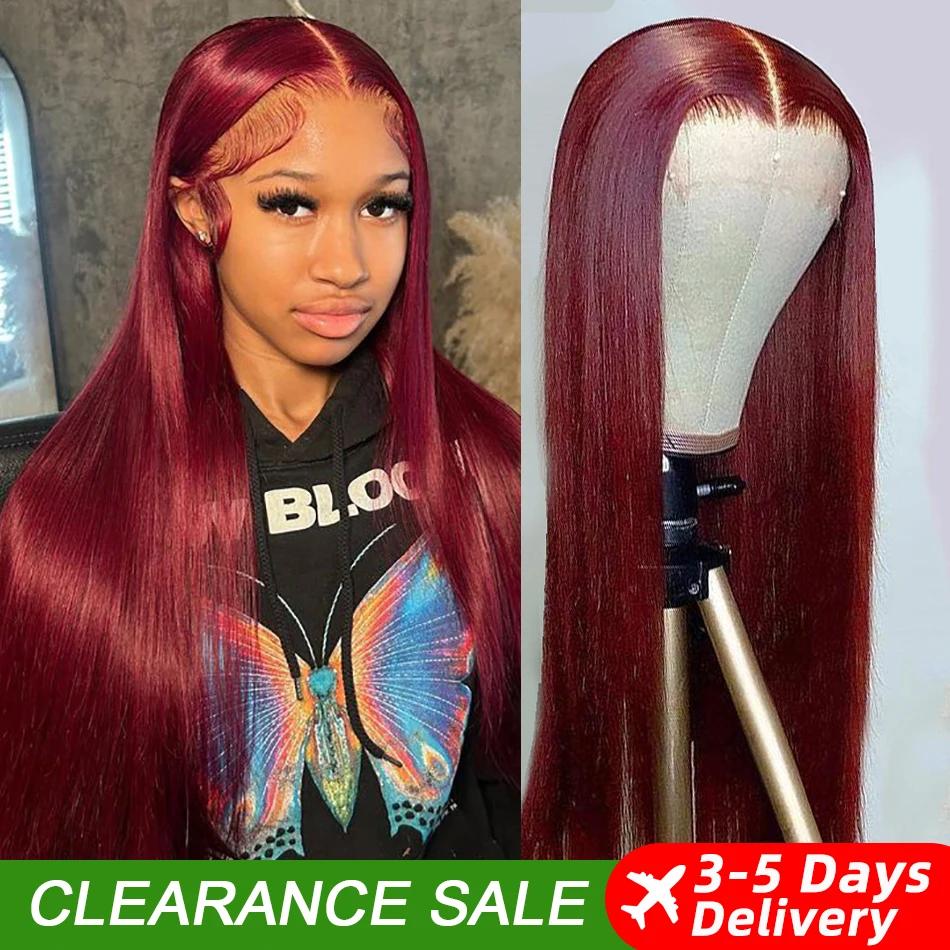99J bordeaux 13x6 couleur HD dentelle avant perruque perruques de cheveux humains pré-plumé Premium