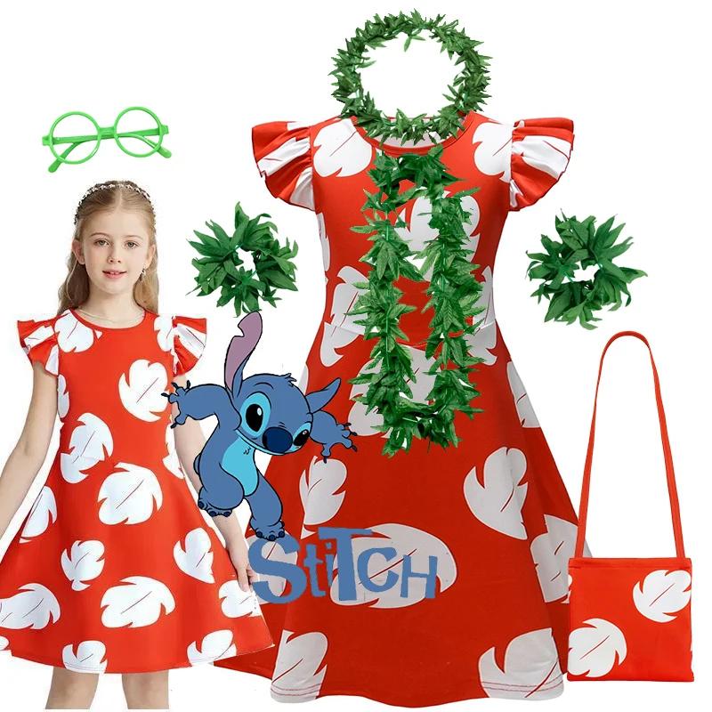Robe de Costume Disney Lilo & Stitch pour petites filles, Cosplay hawaïen, été, feuilles d'érable bl
