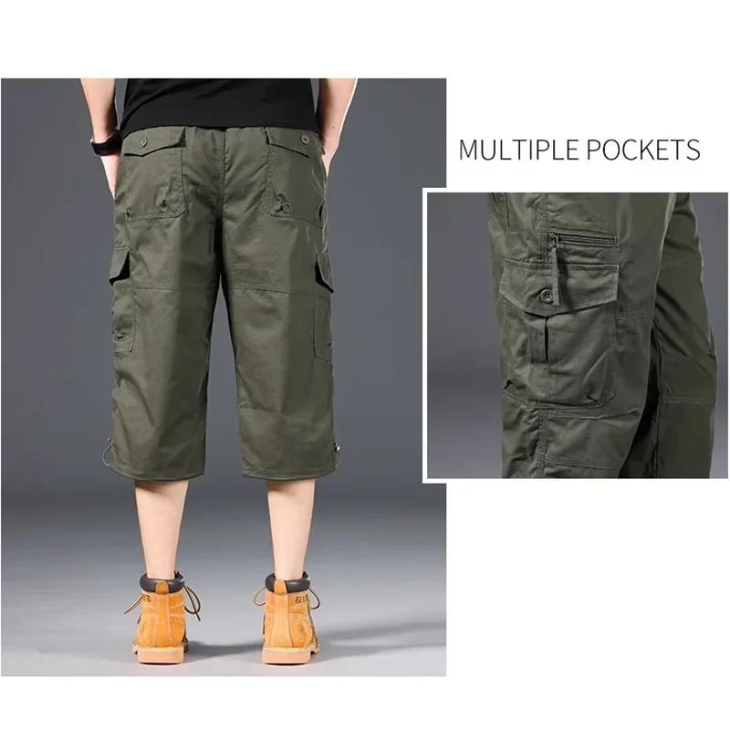 Shorts Cargo d'été pour Hommes, Longueur Genou, Décontractés, Taille Élastique, en Coton, Multi-Poch