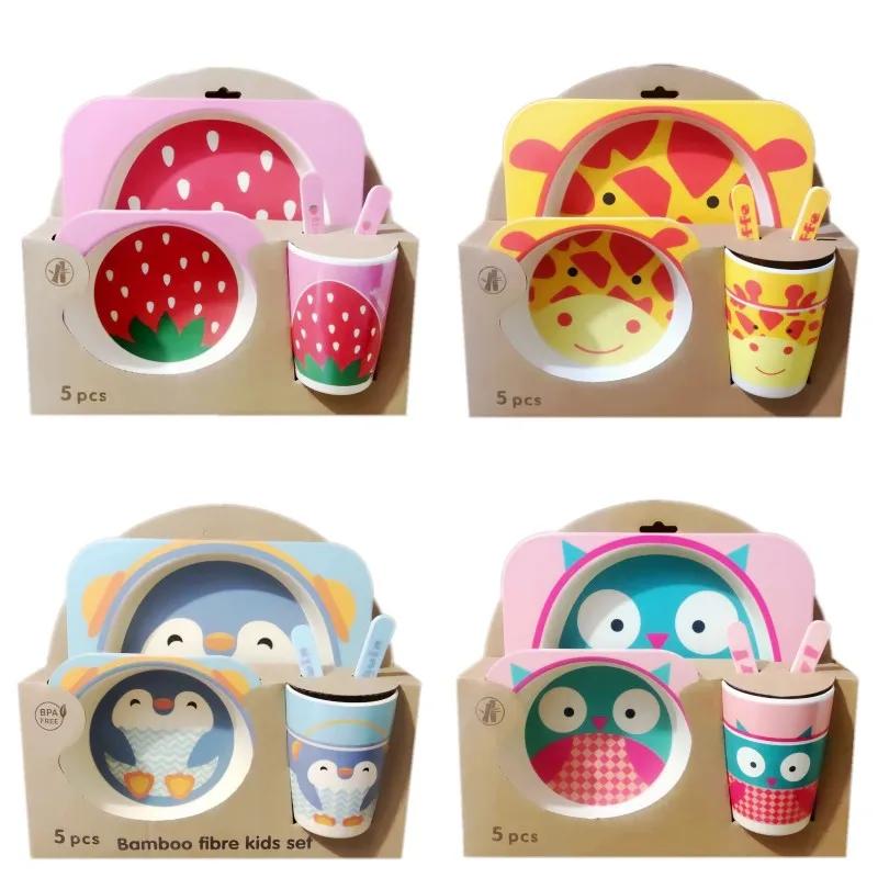 Ensemble de bols en bambou naturel pour bébé, 5 pièces, mignon, dessin animé, cadeau
