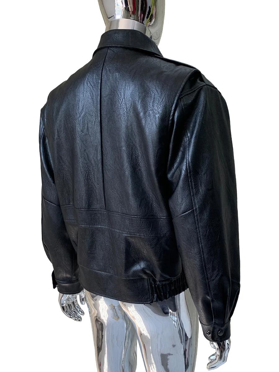 Veste courte en cuir Pu pour hommes, Cool, jaune vif, col rabattu, rouge, luxe, mode européenne, vêt