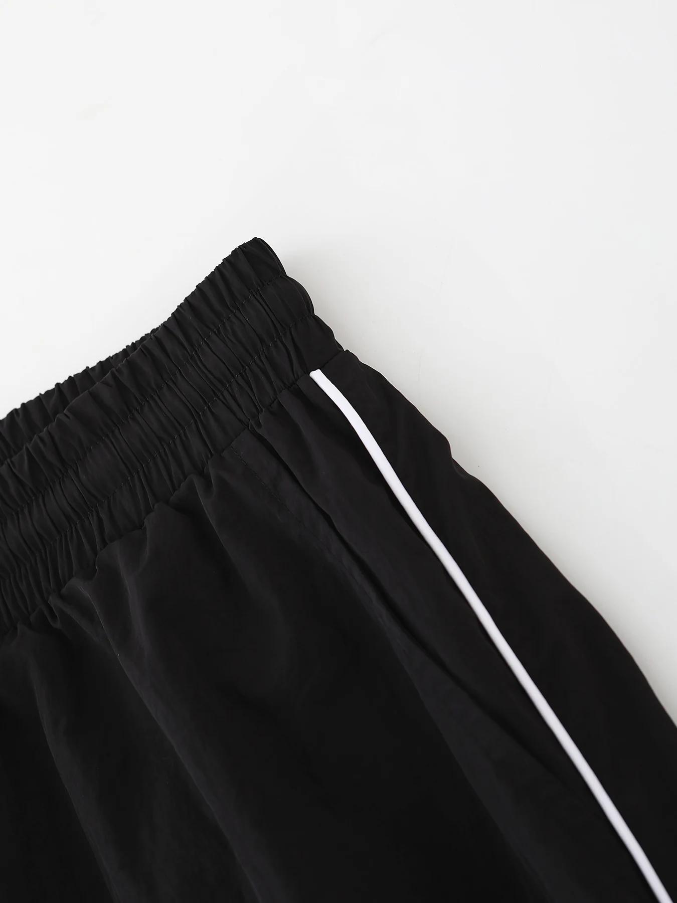 Pantalon décontracté pour homme, coupe droite, noir et blanc, avec cordon de serrage, style cargo, p