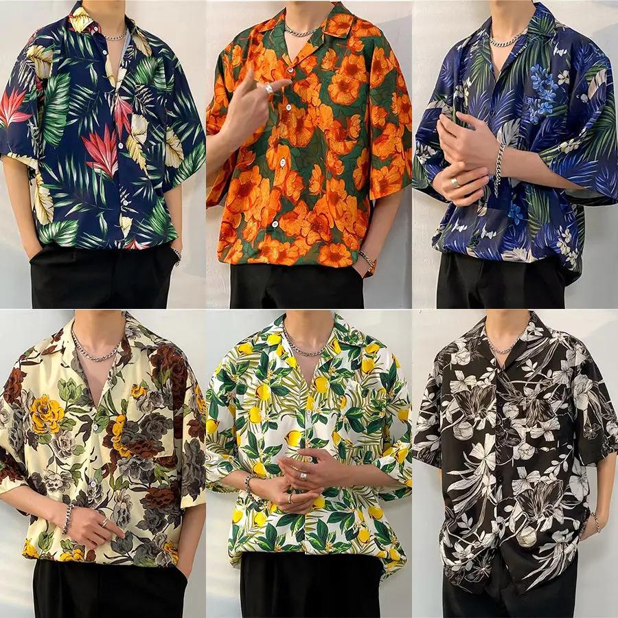 Chemise décontractée à manches courtes pour hommes et femmes, chemise à fleurs de bord de mer hawaïe