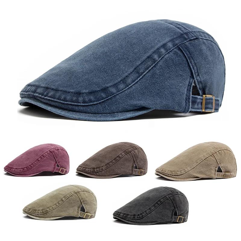 Béret Vintage en coton pour hommes et femmes, casquette à visière plate, décontractée, automne, rétr
