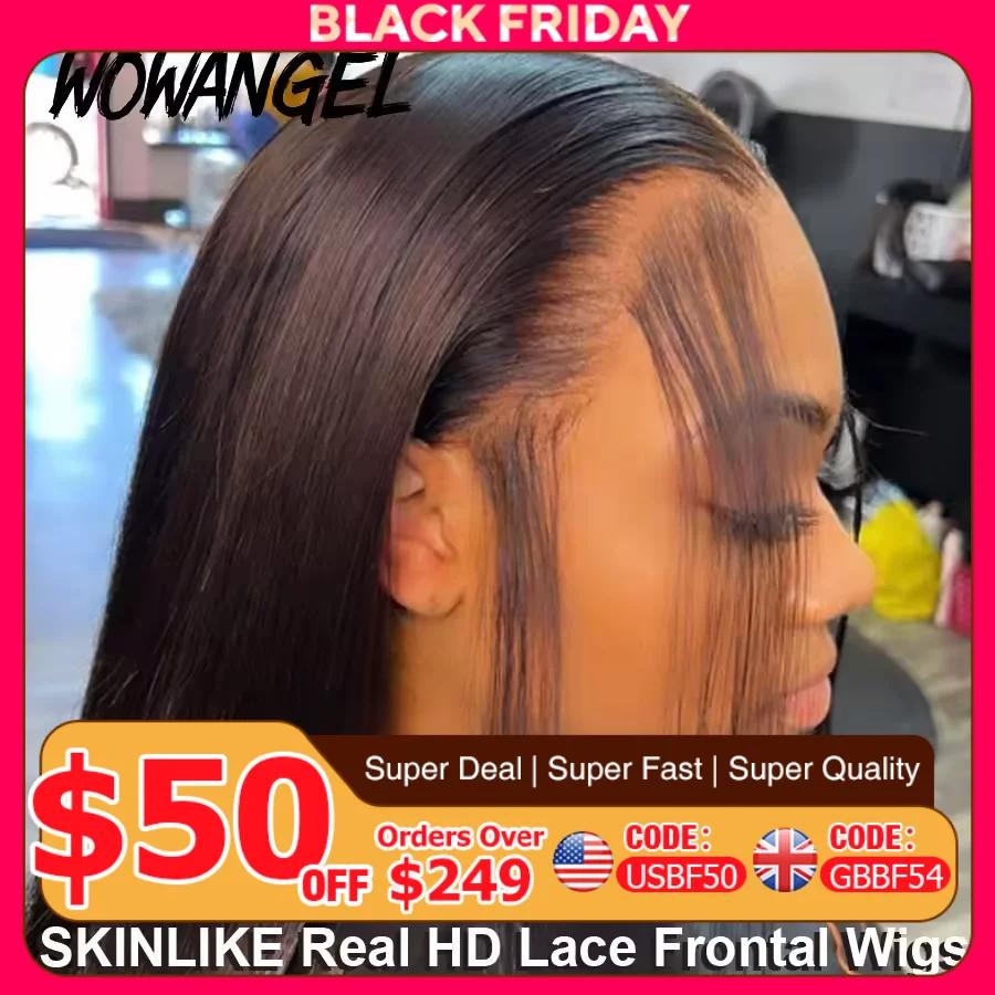 Perruque Full Lace Front Wig naturelle lisse, cheveux humains, 13x6, 250%, 34 pouces, pre-plucked, p