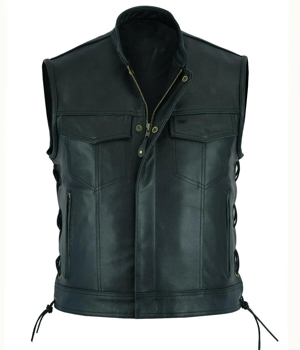 Gilet en cuir Punk mode manteau décontracté moto gilet hommes solide gilet flotte