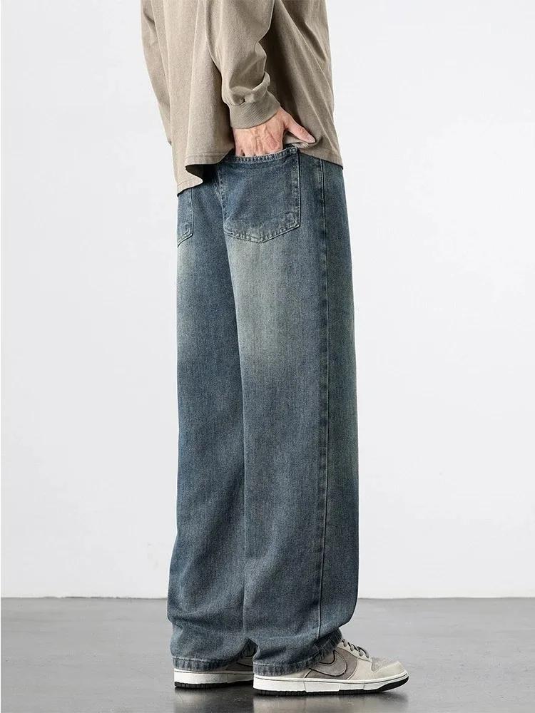 Jeans droits rétro américains printemps-automne, streetwear pour hommes, mode coréenne, pantalon en