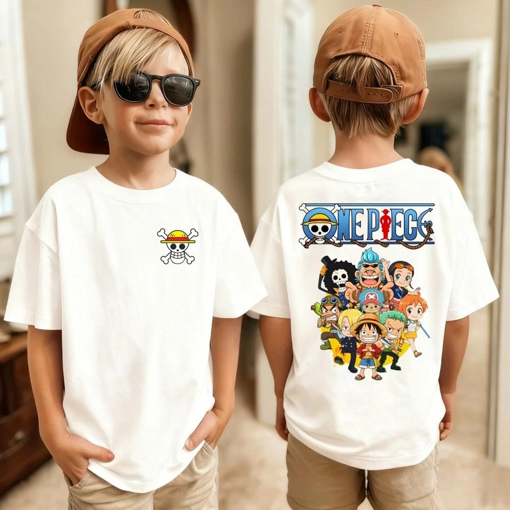 T-shirt imprimé One Piece pour filles et garçons, vêtements à manches courtes pour enfants, Luffy On