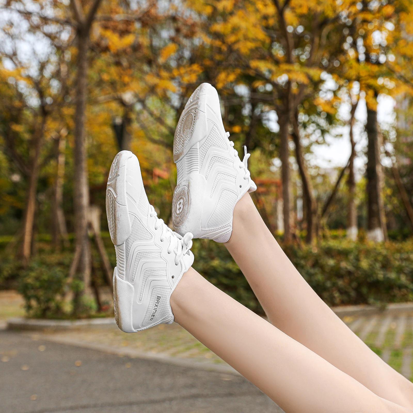 Chaussures de joie blanches BAXINIER pour filles - Baskets danse pom-pom girl respirantes tennis