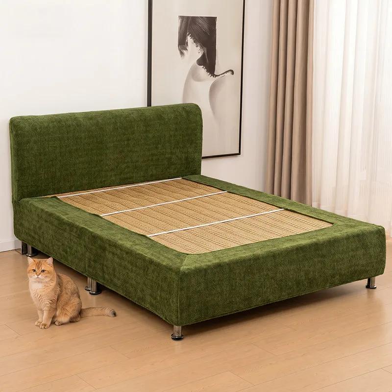 Housse de tête de lit tout-en-un, protège-matelas extensible, jupe de lit anti-rayures, anti-griffur