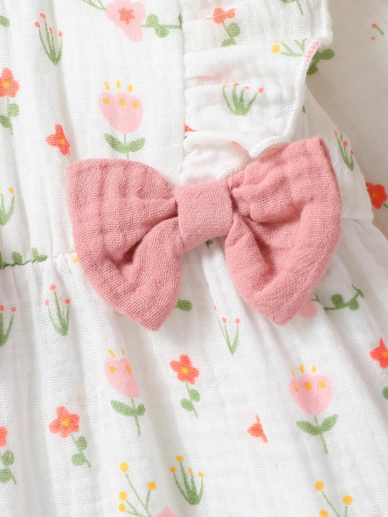 Combinaison bébé fille manches longues floral - Vêtement nouveau-né 6M avec nœud - Toutes saisons confortable
