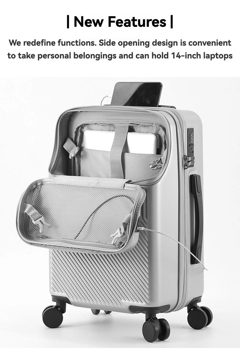 Ensembles de bagages de grande capacité pour hommes, valise, avant ouvert, chargement USB, bagage à