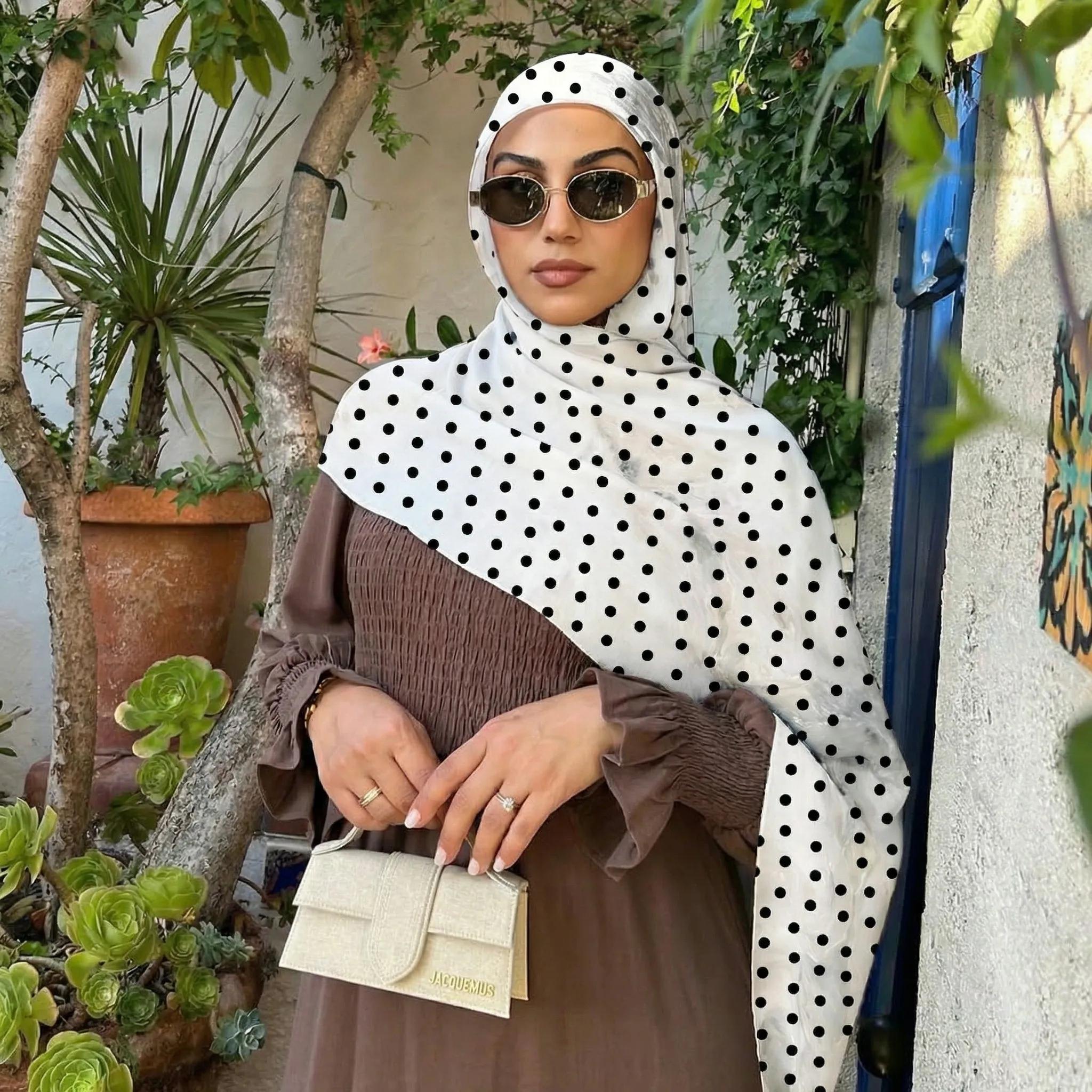 Hijabs Bohèmes à Pois pour Femmes, Châle Aquarelle Doux, Hijabs Musulmans en Coton Modal, Foulard de