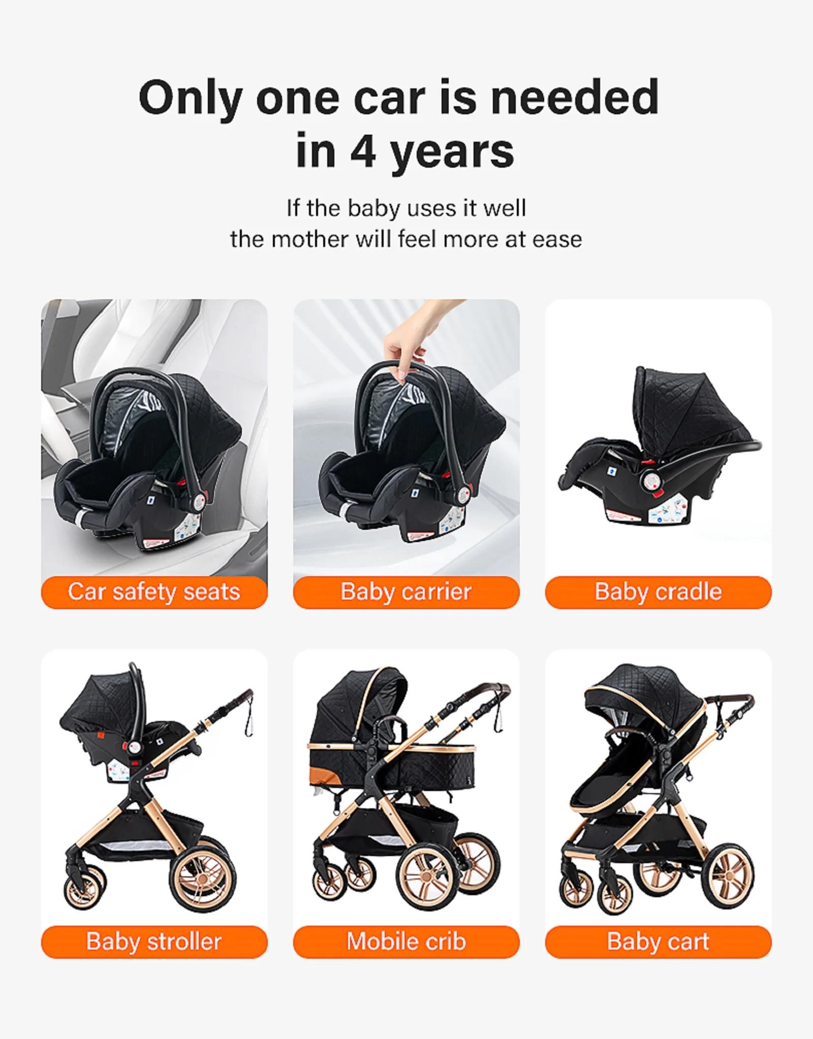 Poussette 3 en 1 légère pliable compacte - Système nouveau-né tout-terrain poussette d'hiver bébé