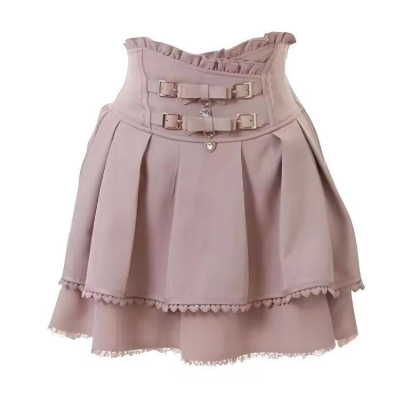 Sweet Lolita Jirai Kei – Jupe courte taille haute pour femmes, jupe courte avec boucle à Double nœud