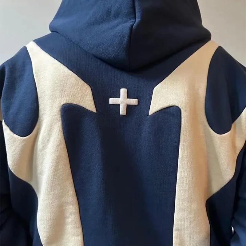 Sweat à capuche zippé imprimé lettre rétro, sweat-shirt décontracté, vêtements de rue, motif de sécu