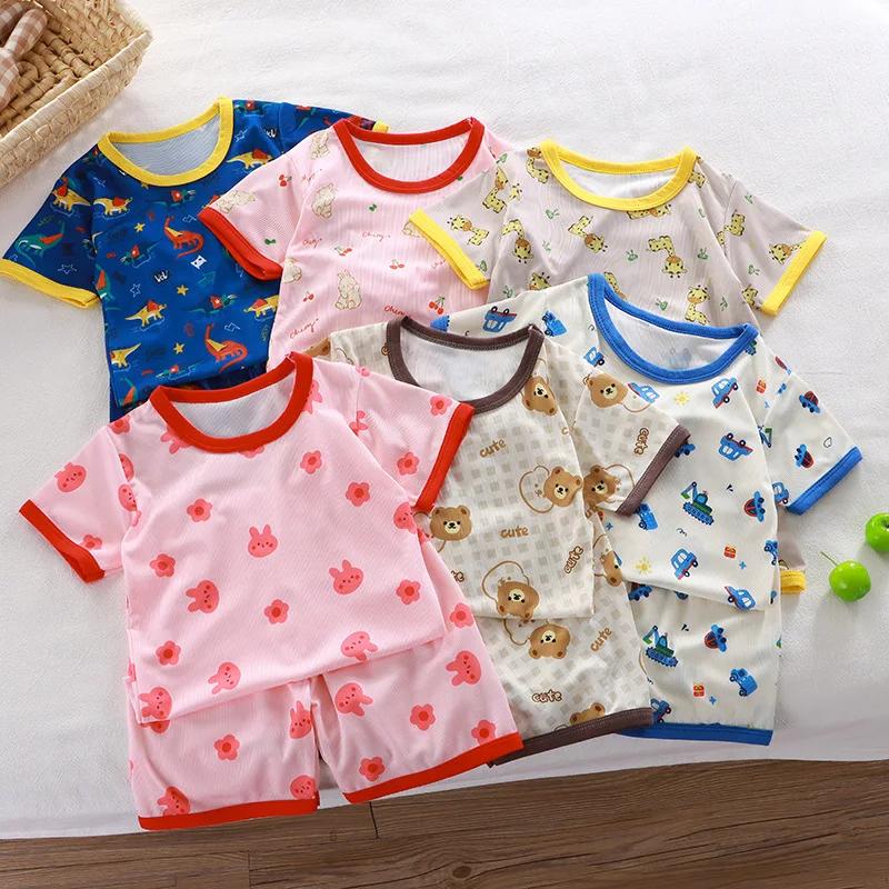 Ensemble pyjama pour bébé, manches courtes, vêtements de nuit pour bébé, dessin animé, vêtements de