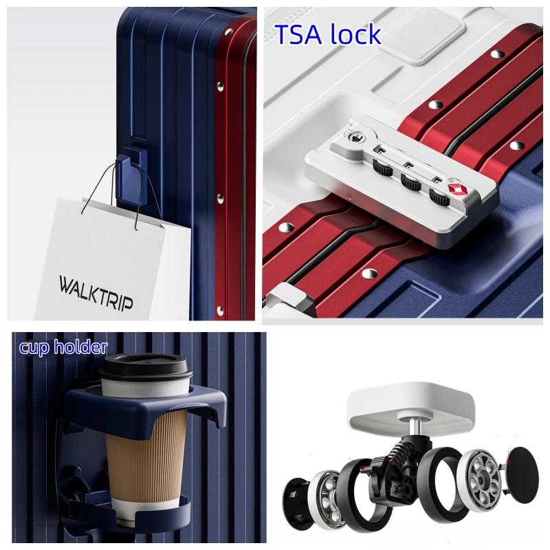Valise à ouverture frontale en PC avec cadre en aluminium, serrure TSA, porte-gobelet et port de cha