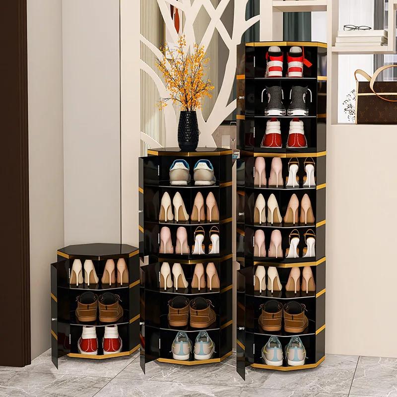 360 ° Armoire à chaussures rotative pour salon 6-14, étagères à chaussures multicouches, rangement