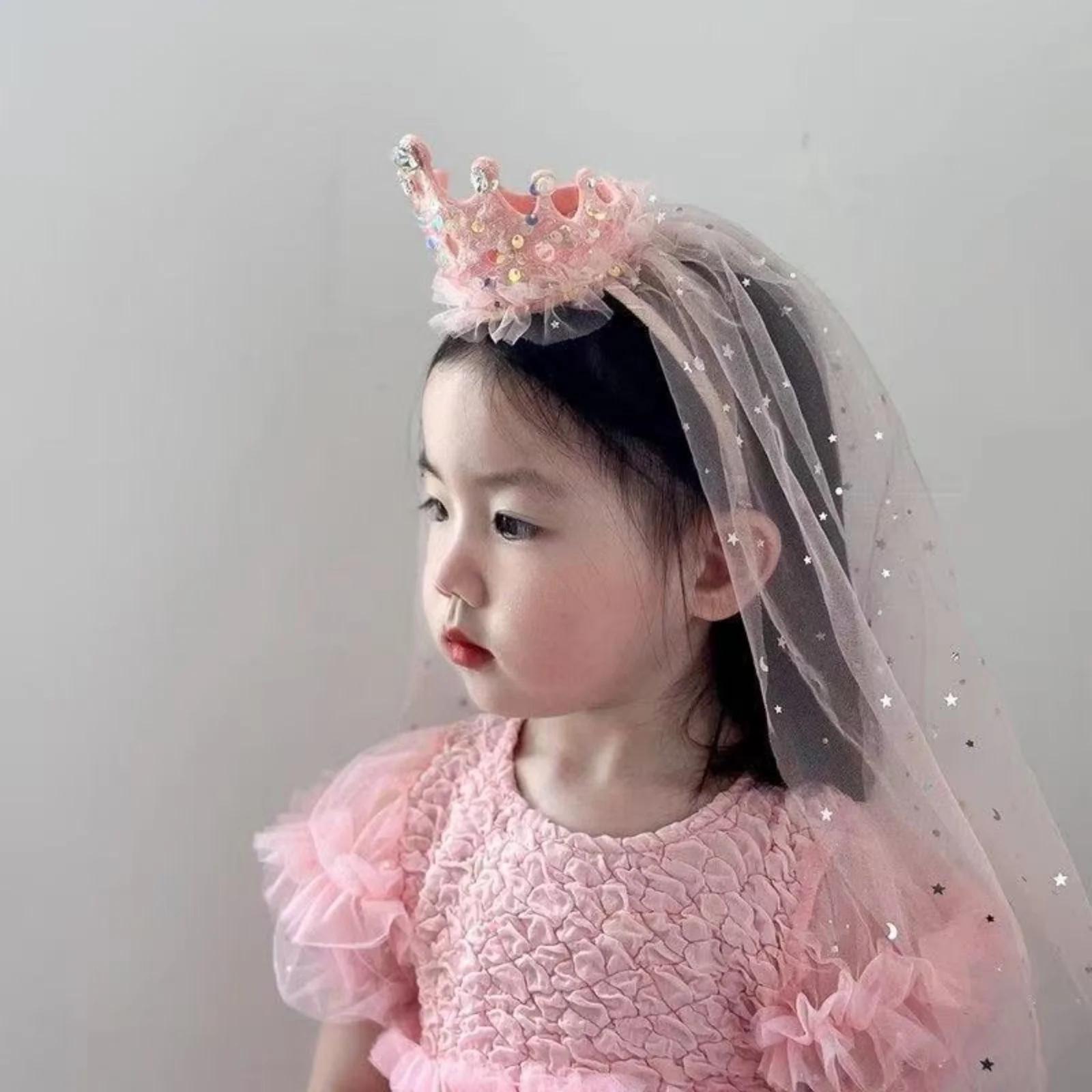 Bandeaux en voile de couronne de princesse, accessoires pour cheveux en Tulle scintillant, couvre-ch
