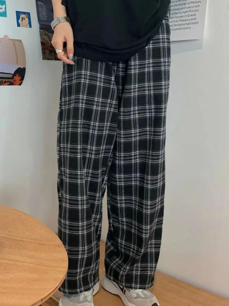 JMPRS-Pantalon à carreaux noir pour femme, surdimensionné, jambe large, surintendant ser, rétro, ado