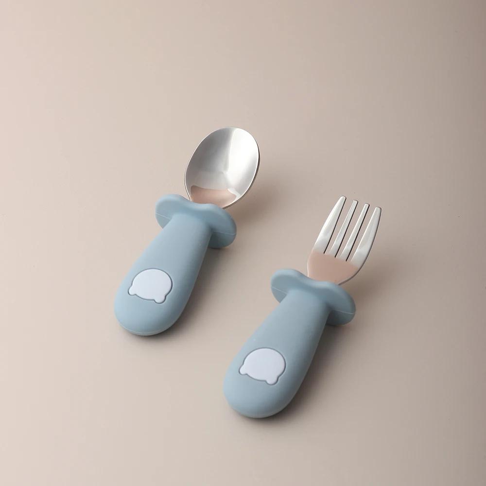 Cuillère et fourchette en silicone en forme de panda pour bébé, cuillère d'alimentation pour bébé en