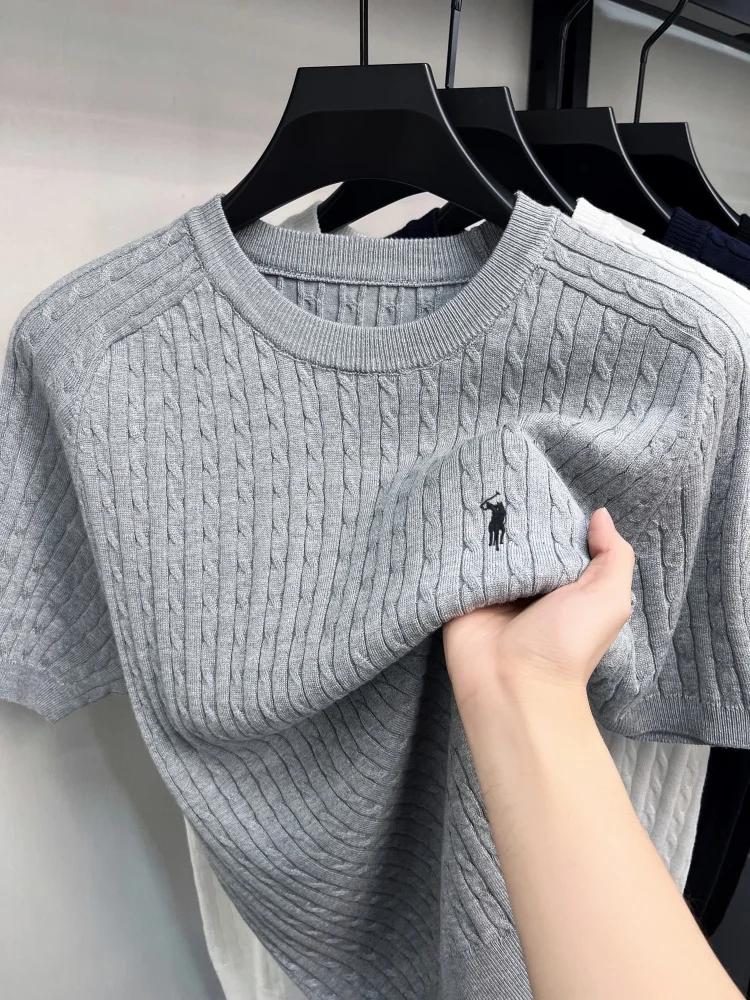 Haut de gamme marque de luxe t - shirt hommes nouvelle tendance jacquard exquis poney brodé été Casu