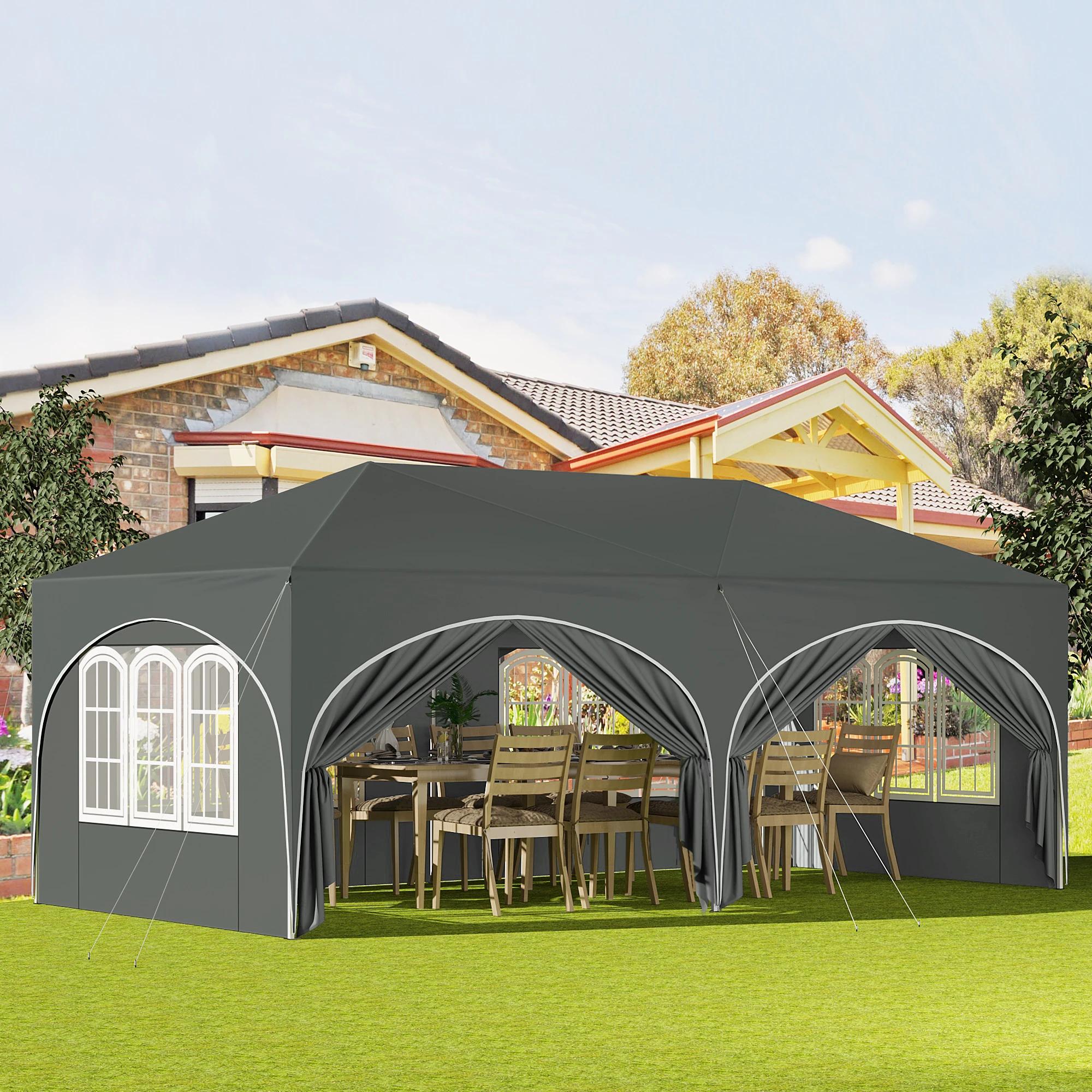 WOLTU Gazebo de pavillon pliant 3x6m auvent de jardin avec 6 parois latérales hauteur réglable tente