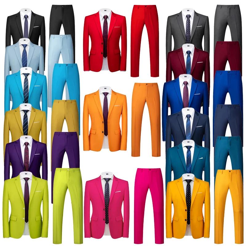 2025 nouveau solide deux boutons costumes de mariage ensemble pour hommes, 15 couleurs disponibles a
